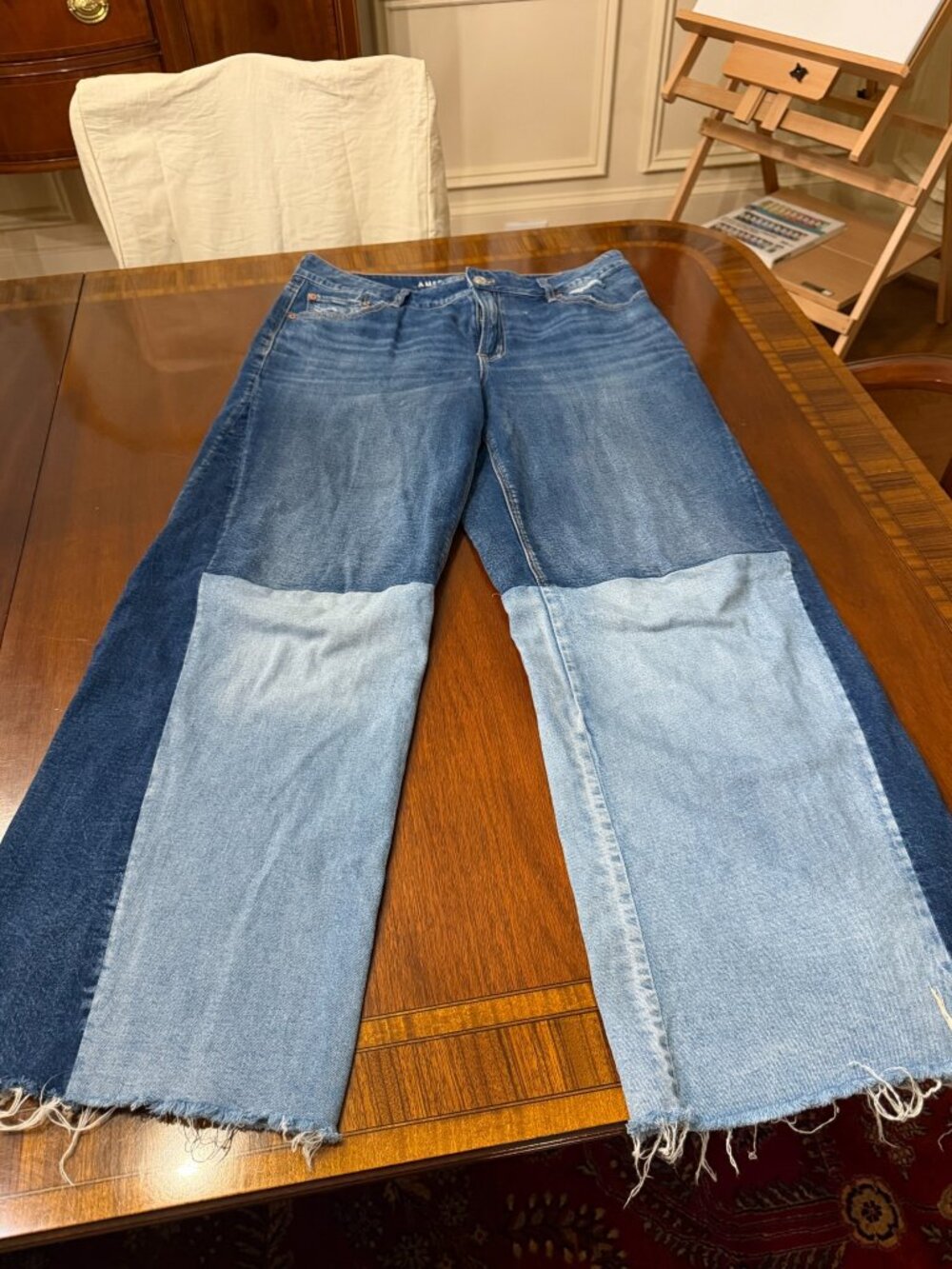 American Eagle Two Tone Raw Hem Jeans Size 8